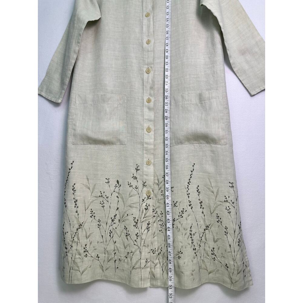 Hot Cotton by Marc Ware Linen Shirt Dress Beige Floral Print Button Front Large - Picture 8 of 10